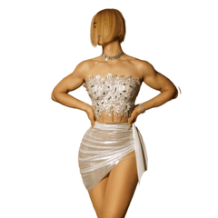 Sexy Strapless Crystal Chain Waist Short Dress - Elegant Party Costume for Nightclub, Bar, Cosplay Events 2025 - Halloweez