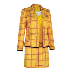 Clueless Movie Cher Horowitz Cosplay Costume Yellow Plaid Skirt Suit Uniform - Halloweez
