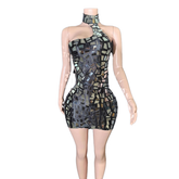 Sexy Reflective Mirror Halter Tube Top Mini Skirt Bodycon Dress for Cosplay Party Clubwear - Halloweez