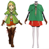 Halloweez Linkle Cosplay Elf Costume Full Set with Green Cloak, Shirt, Pants, and Skirt - Halloweez