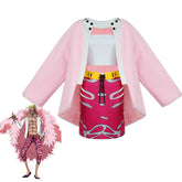 One Piece Doflamingo Gender-Bender Female Cosplay Costume - Seven Warlords of the Sea Coat Dress - Halloweez
