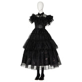 Halloweez Wednesday Addams Cosplay Costume - Black Gothic Dress with Shoes for Adults - Ideal for Halloween, Carnivals, and Themed Events - Halloweez