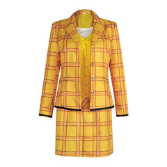 Clueless Movie Cher Horowitz Cosplay Costume Yellow Plaid Skirt Suit Uniform - Halloweez