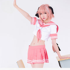 Halloweez Astolfo Cosplay Costume - Fate Apocrypha Pink School Uniform for Women - Halloweez
