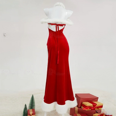 Genshin Impact Shenhe Christmas Cosplay, Custom Red Holiday Dress for Halloween & Comic Con