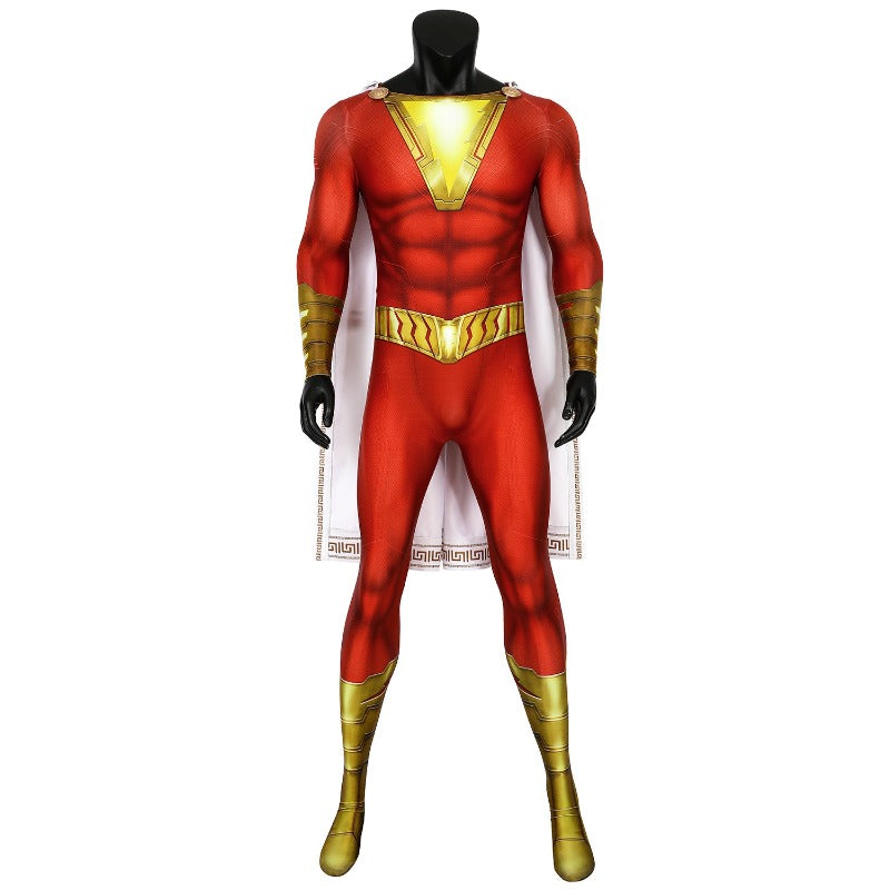 Halloweez Shazam Billy Batson Captain Marvel Cosplay Costume Zentai Jumpsuit - Halloweez