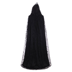 Women's Long Hooded Steampunk Cape - Black Lace Witch Cloak by Halloweez - Halloweez