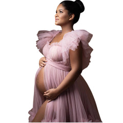Women's Long Chiffon Bridal Robe Lingerie Maternity Bathrobe for Wedding Party Photo Shoot Cosplay Costume - Halloweez