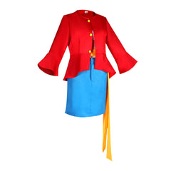 One Piece Two Years Later Straw Hat Luffy Cosplay Costume Gender-Bending Dress with Straw Sandals - Halloweez