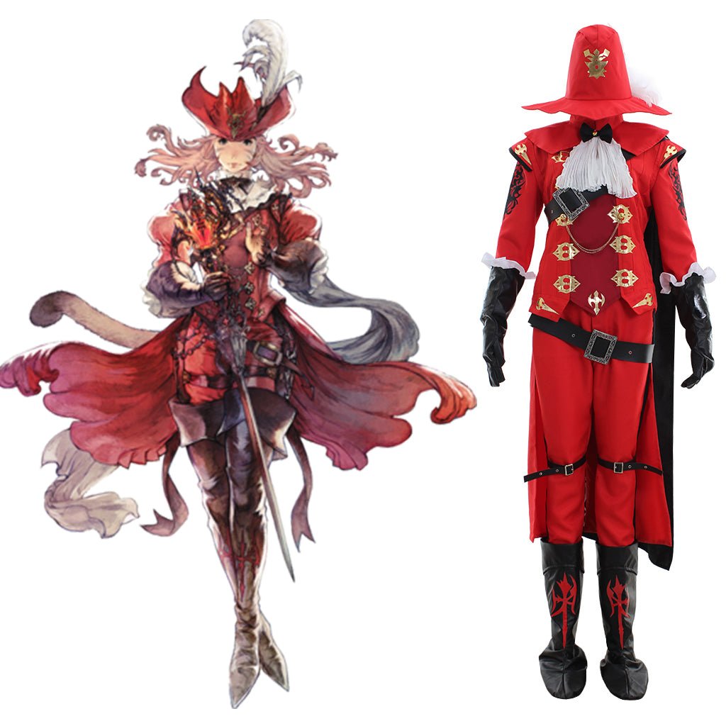 Halloweez Red Mage Cosplay Costume | Premium FFXIV Combat Uniform Full Set for Enthusiasts - Halloweez