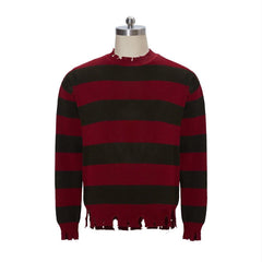 Halloweez Freddy Krueger Cosplay Sweater | Nightmare Street Movie Inspired Red Striped Knit Shirt - Halloweez