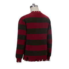 Halloweez Freddy Krueger Cosplay Sweater | Nightmare Street Movie Inspired Red Striped Knit Shirt - Halloweez