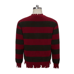 Halloweez Freddy Krueger Cosplay Sweater | Nightmare Street Movie Inspired Red Striped Knit Shirt - Halloweez