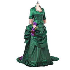 Elegant Georgian Era Victorian Bustle Dress | 18th Century Green Rococo Ball Gown by Halloweez - Halloweez