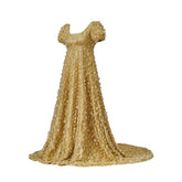 Elegant Gold Silk Empire Gown - Timeless Regency Dress for Halloweez, Holidays, and Special Events - Halloweez