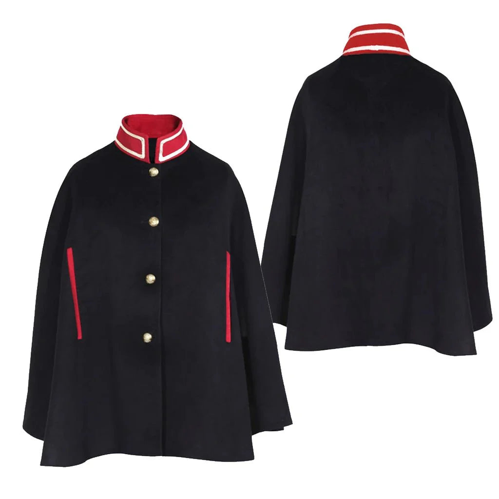 Elegant Gothic Black Velvet Cape for Women - Vintage Navy Military Inspired Cloak by Halloweez - Halloweez