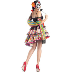 Halloweez Costume | Skeleton Print Dress for Day of the Dead and Halloween Parties - Halloweez