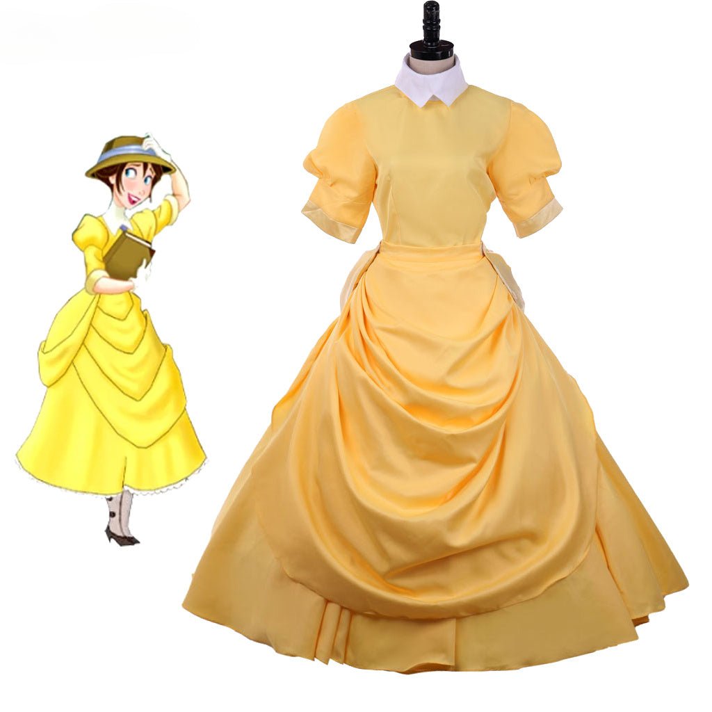 Halloweez Cosplay Dress | Elegant Yellow Victorian Short Sleeve Fantasy Maid Dress for Disney Cosplay - Halloweez