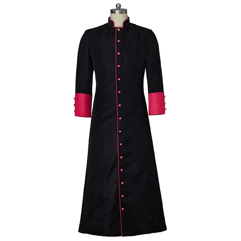 Epic Medieval Clergy Robe - Black & Red Pastor Cassock Jacket for Men | Halloweez Medieval Series - Halloweez