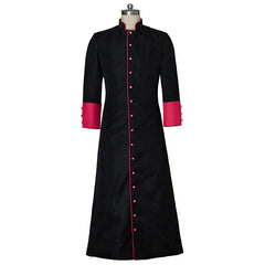 Epic Medieval Clergy Robe - Black & Red Pastor Cassock Jacket for Men | Halloweez Medieval Series - Halloweez