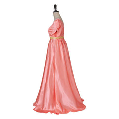 Elegant Bridgerton-Inspired Empire Gown in Vibrant Deep Orange Silk - Halloweez Cosplay - Halloweez