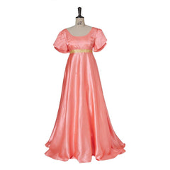 Elegant Bridgerton-Inspired Empire Gown in Vibrant Deep Orange Silk - Halloweez Cosplay - Halloweez