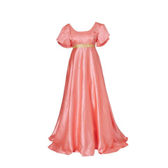 Elegant Bridgerton-Inspired Empire Gown in Vibrant Deep Orange Silk - Halloweez Cosplay - Halloweez