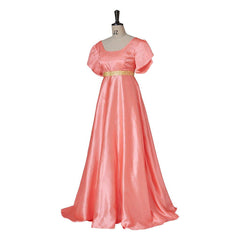 Elegant Bridgerton-Inspired Empire Gown in Vibrant Deep Orange Silk - Halloweez Cosplay - Halloweez