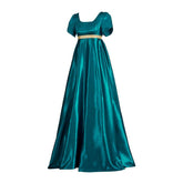 Elegant Halloweez Medieval Empire Gown - Bridgerton Inspired Cosplay in Vibrant Emerald Silk - Halloweez