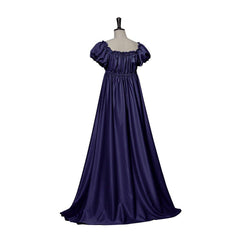 Elegant Medieval Empire Gown - Halloweez Bridgerton Cosplay Costume in Iron Blue Silky Fabric - Halloweez