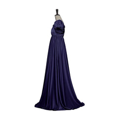 Elegant Medieval Empire Gown - Halloweez Bridgerton Cosplay Costume in Iron Blue Silky Fabric - Halloweez