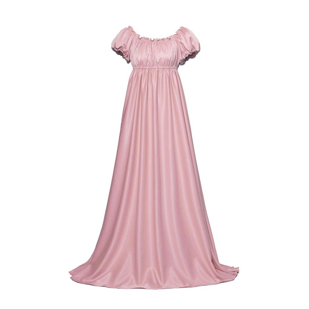 Elegant Bridgerton-Inspired Empire Gown in Pink Silky Fabric by Halloweez - Halloweez