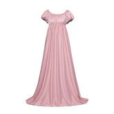 Elegant Bridgerton-Inspired Empire Gown in Pink Silky Fabric by Halloweez - Halloweez