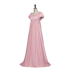 Elegant Bridgerton-Inspired Empire Gown in Pink Silky Fabric by Halloweez - Halloweez