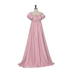 Elegant Bridgerton-Inspired Empire Gown in Pink Silky Fabric by Halloweez - Halloweez