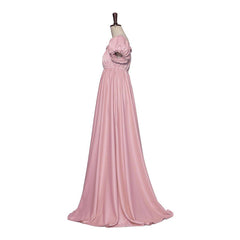 Elegant Bridgerton-Inspired Empire Gown in Pink Silky Fabric by Halloweez - Halloweez