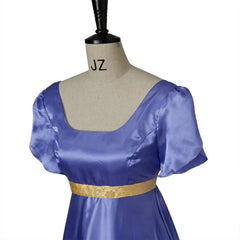 Elegant Bridgerton Inspired Empire Gown in Lavender-Blue Silk by Halloweez - Halloweez