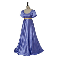 Elegant Bridgerton Inspired Empire Gown in Lavender-Blue Silk by Halloweez - Halloweez