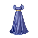 Elegant Bridgerton Inspired Empire Gown in Lavender-Blue Silk by Halloweez - Halloweez