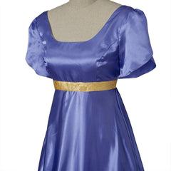 Elegant Bridgerton Inspired Empire Gown in Lavender-Blue Silk by Halloweez - Halloweez