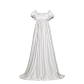 Elegant Halloweez Medieval Empire Gown - Bridgerton Inspired Cosplay Costume in Silver White Silk - Halloweez