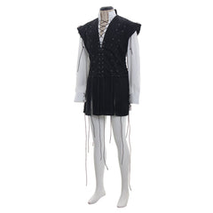 Men’s Medieval Pirate Costume - White Shirt & Black Tassel Vest for Halloween | Halloweez - Halloweez