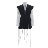 Men’s Medieval Pirate Costume - White Shirt & Black Tassel Vest for Halloween | Halloweez - Halloweez
