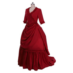 Halloweez Vintage Victorian Red Ball Gown with Bustle | Elegant Cosplay & Wedding Dress for Women - Halloweez