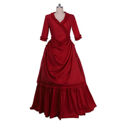 Halloweez Vintage Victorian Red Ball Gown with Bustle | Elegant Cosplay & Wedding Dress for Women - Halloweez