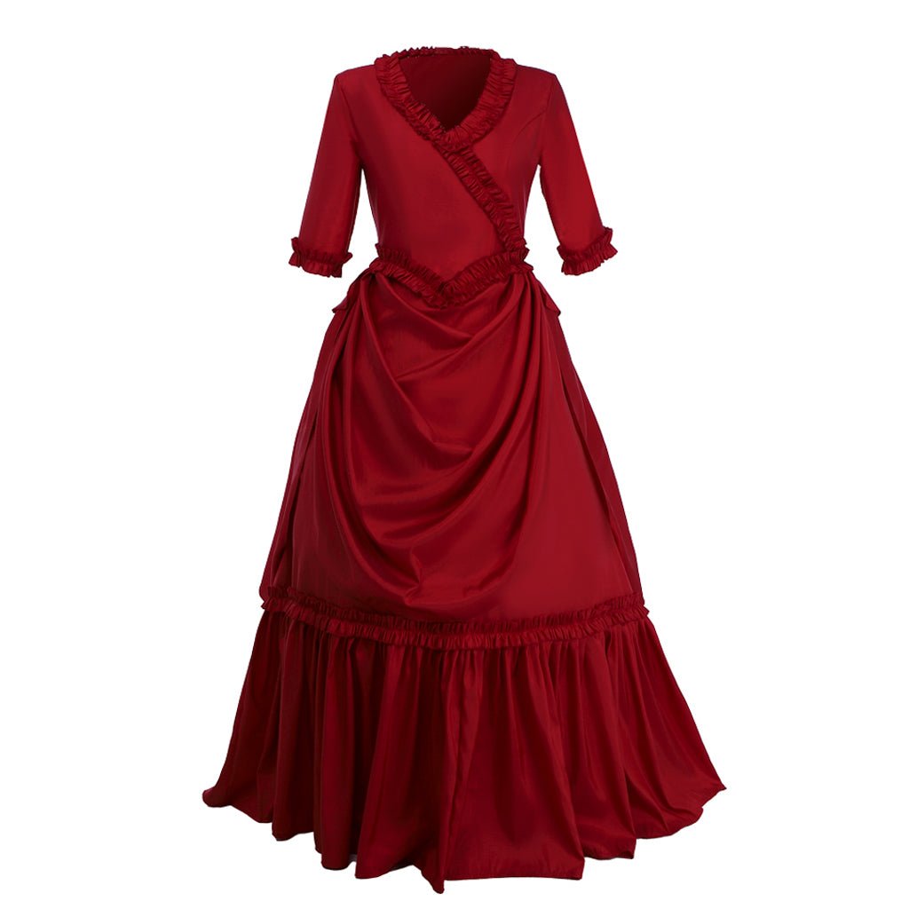 Halloweez Vintage Victorian Red Ball Gown with Bustle | Elegant Cosplay & Wedding Dress for Women - Halloweez