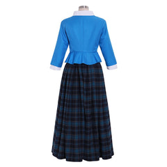 Outlander Claire Fraser Cosplay Costume | Authentic Scottish Highland Blue Dress with Plaid Pleated Skirt | Halloweez - Halloweez