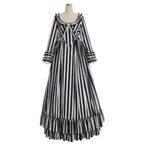 Elegant Halloweez Hollow Katrina Van Tassel Striped Dress for Cosplay and Events - Halloweez