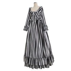 Elegant Halloweez Hollow Katrina Van Tassel Striped Dress for Cosplay and Events - Halloweez