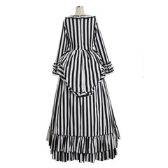 Elegant Halloweez Hollow Katrina Van Tassel Striped Dress for Cosplay and Events - Halloweez